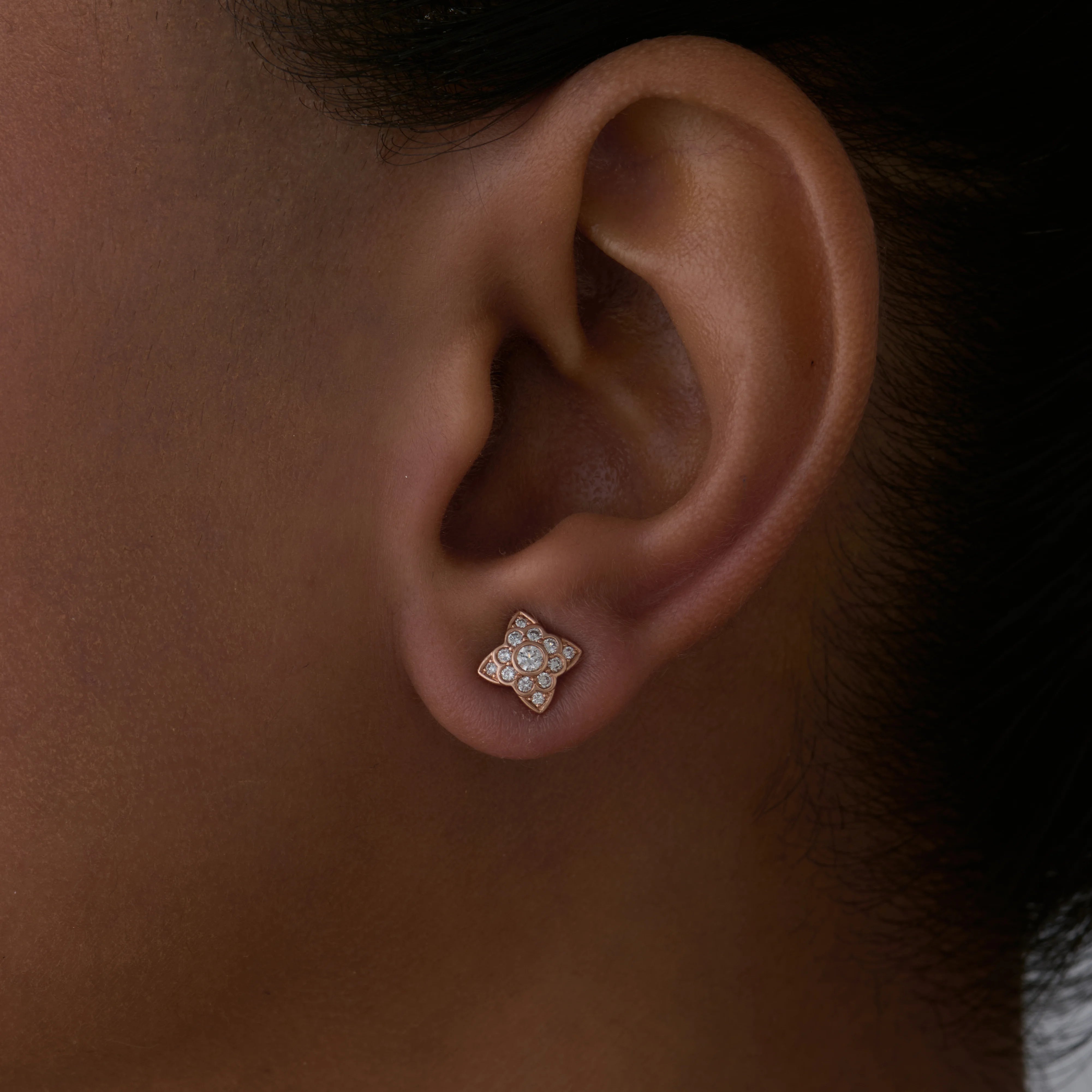 Brilliant Cut Floral Square Stud Earrings