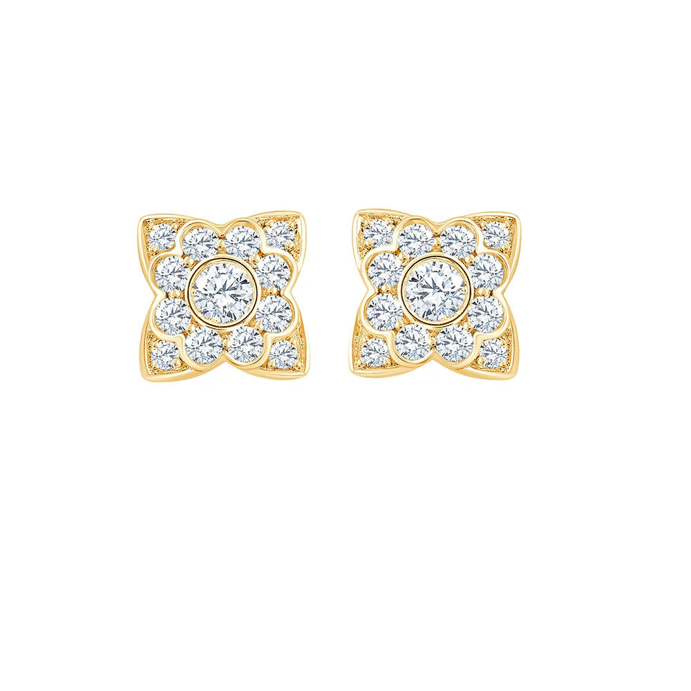 Brilliant Cut Floral Square Stud Earrings
