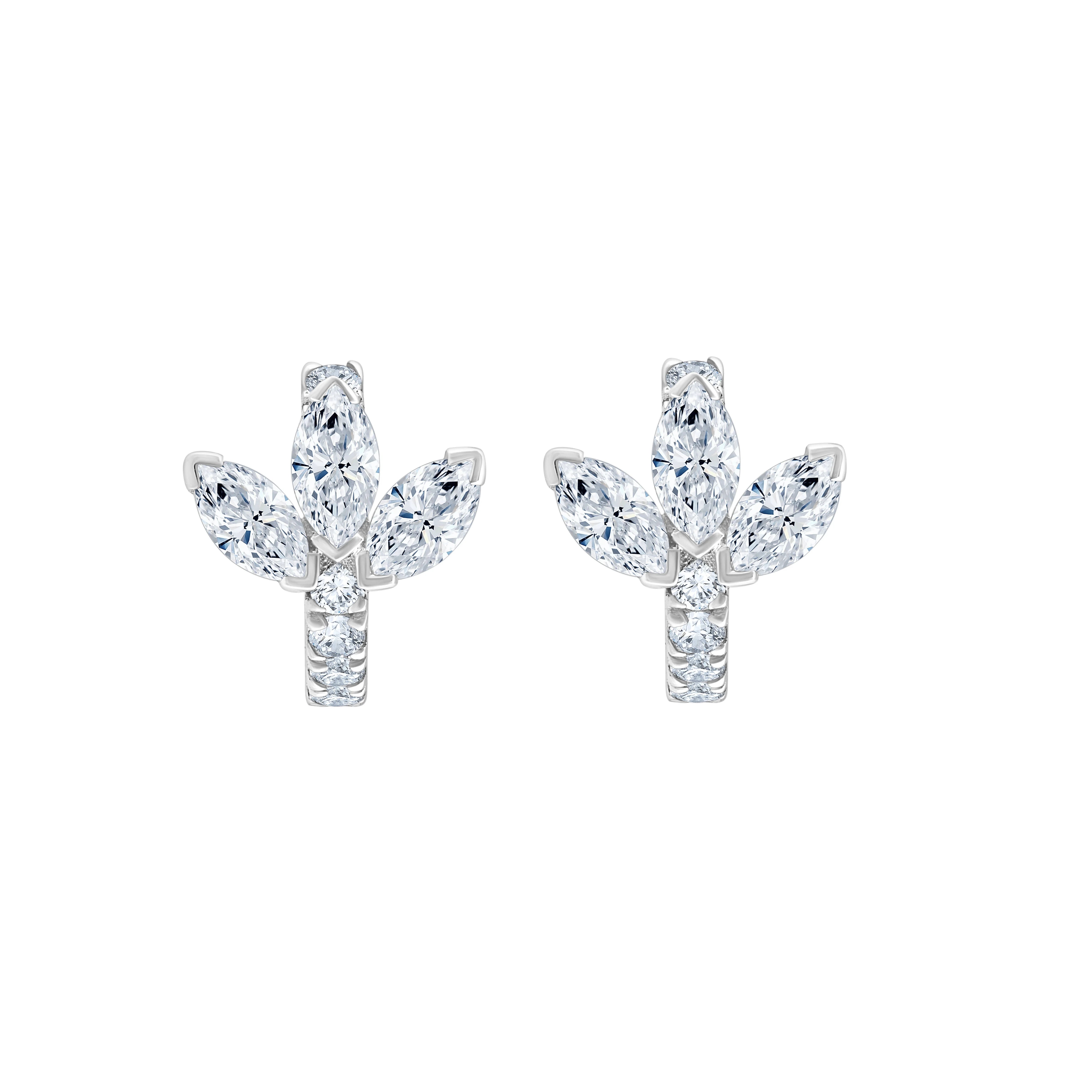 Marquise Cut Leaf Hoop Earrings
