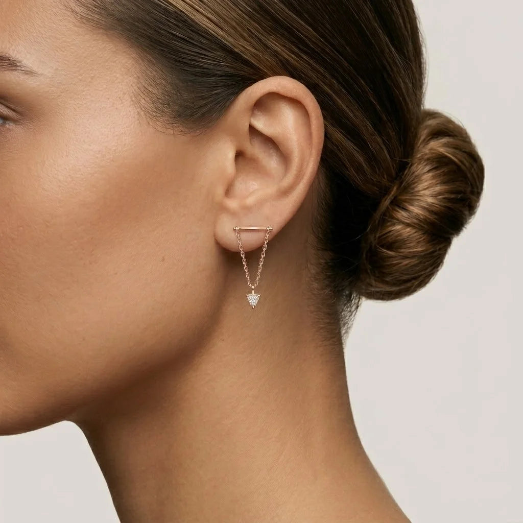 Trillion Cut Chain Drop Stud Piercing