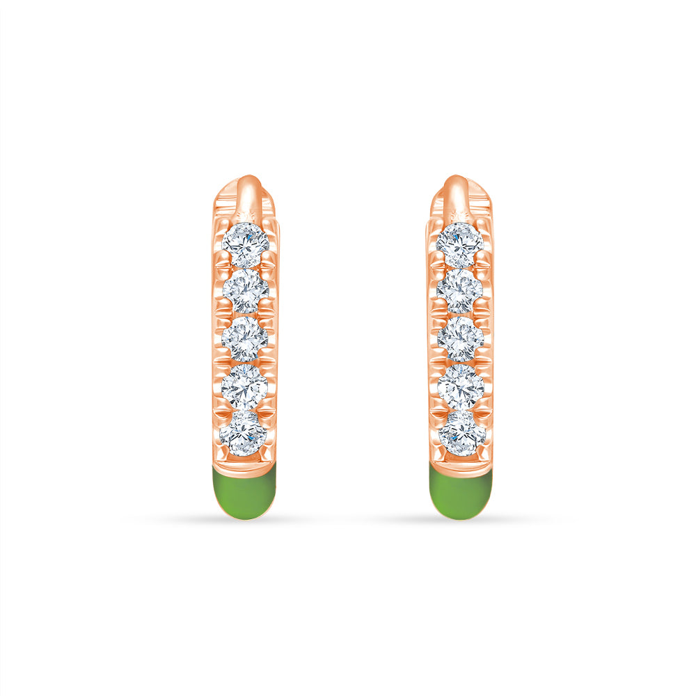 Green Enamel Brilliant Cut Hoop Earrings