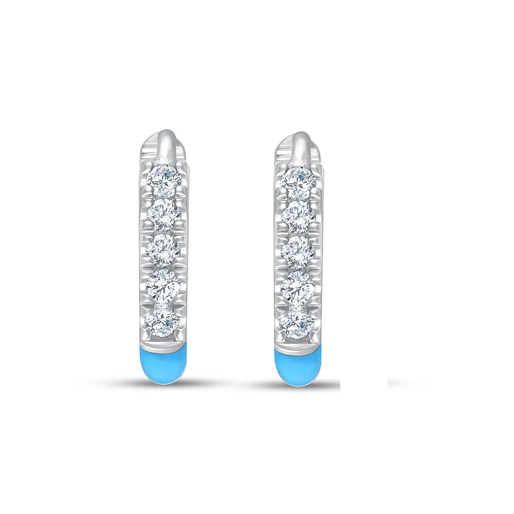 Green Enamel Brilliant Cut Hoop Earrings