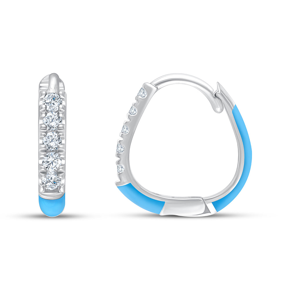 Green Enamel Brilliant Cut Hoop Earrings