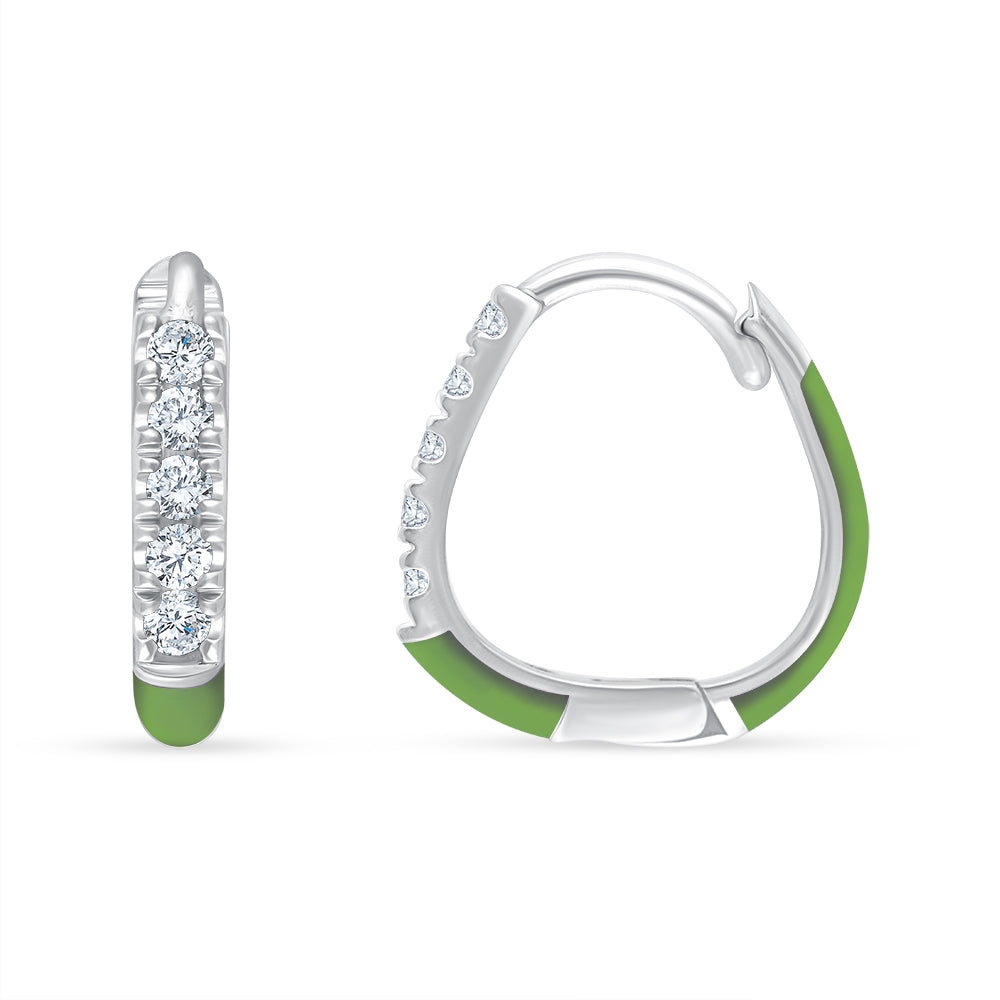 Green Enamel Brilliant Cut Hoop Earrings