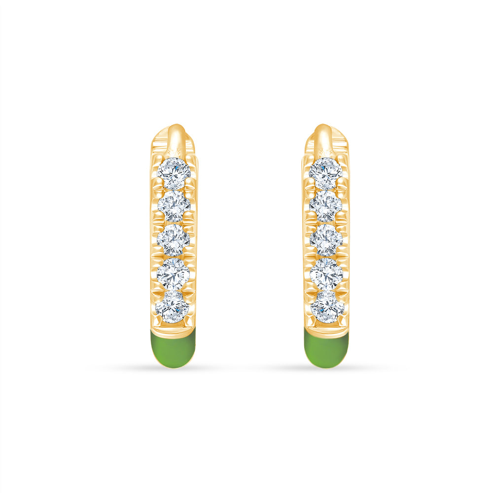Green Enamel Brilliant Cut Hoop Earrings