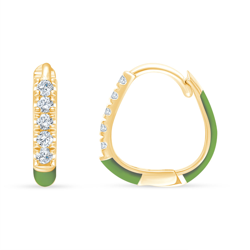 Green Enamel Brilliant Cut Hoop Earrings