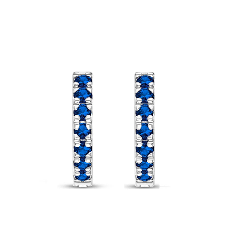 Brilliant Cut  Blue Semi Precious Stones Hoop Earrings
