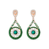 Pear & Brilliant Cut Green Stone Halo Drop Earrings