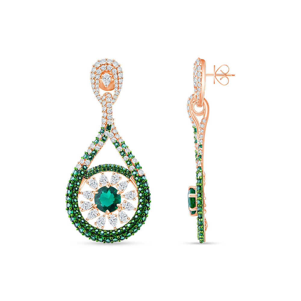 Pear  Brilliant Cut Green Stone Halo Drop Earrings