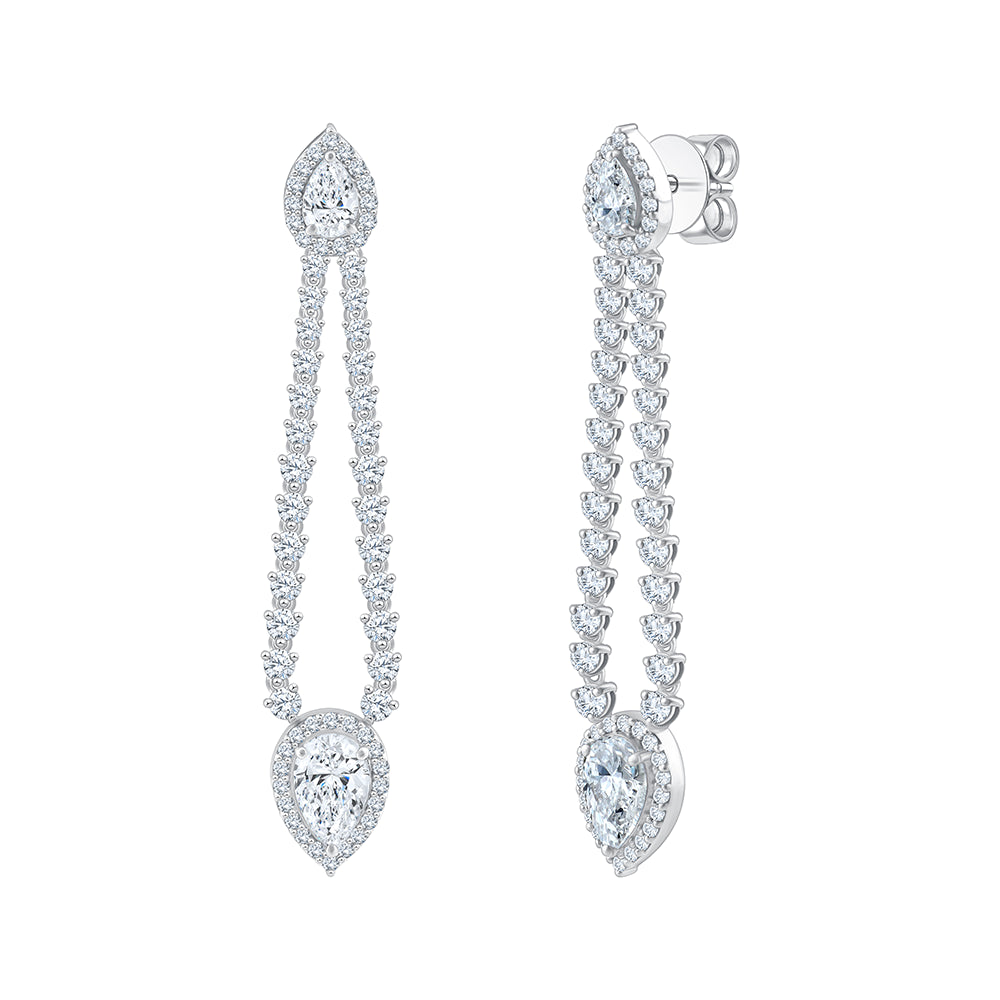 Pear Cut Halo Line Drop Earrings