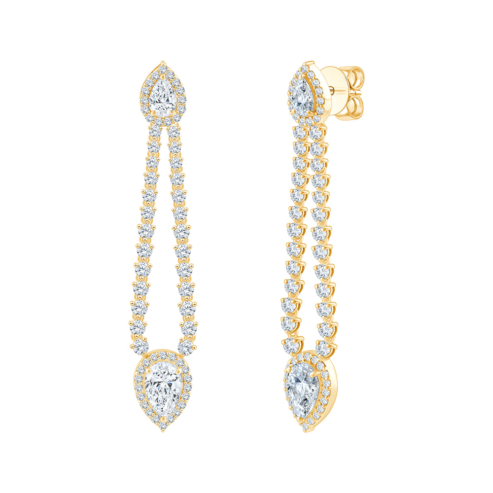Pear Cut Halo Line Drop Earrings