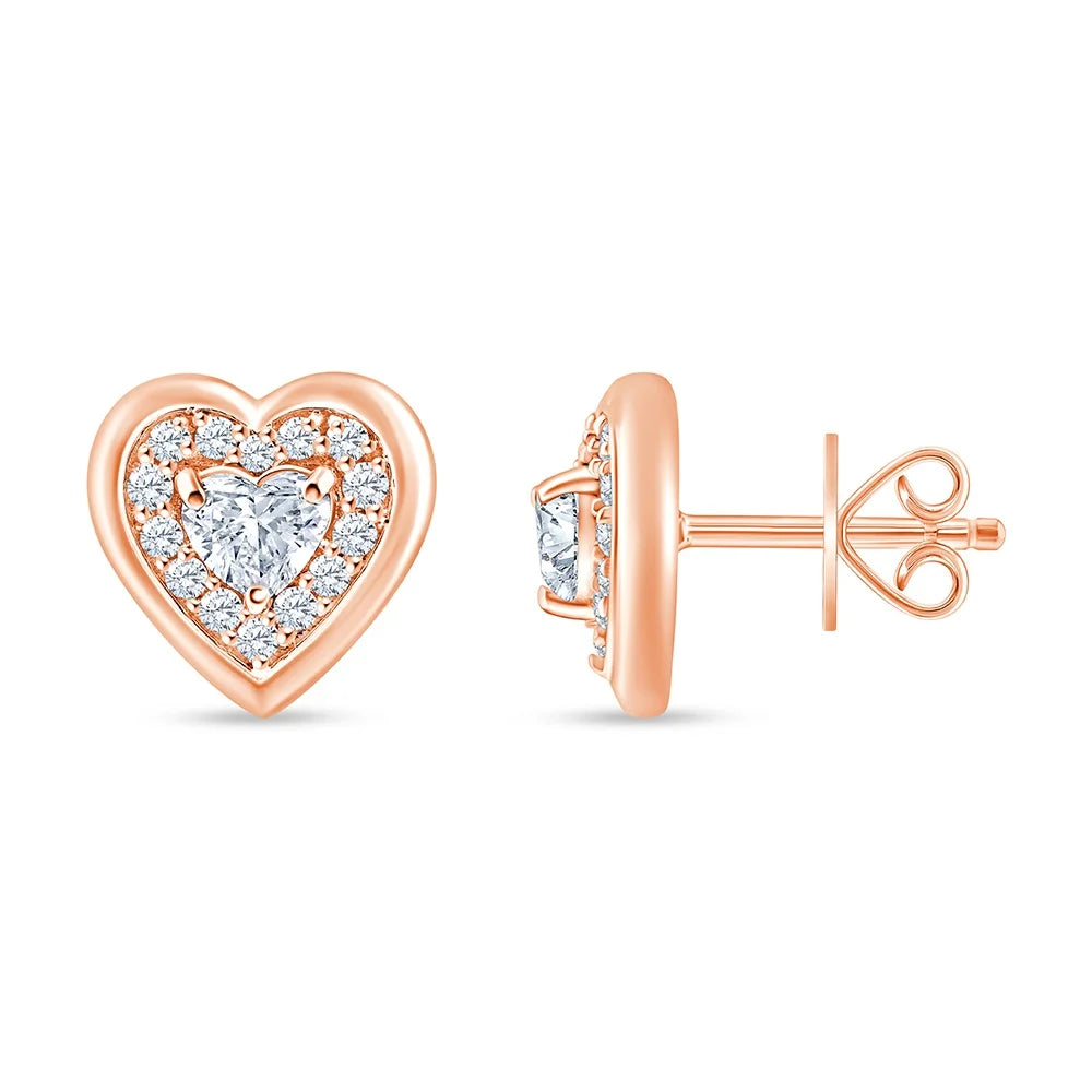 Heart Cut Halo Stud Earrings