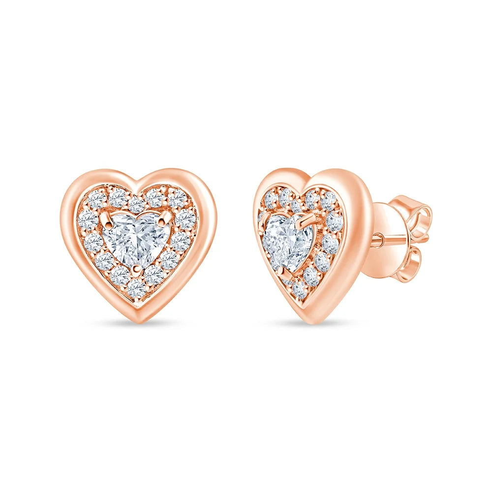 Heart Cut Halo Stud Earrings