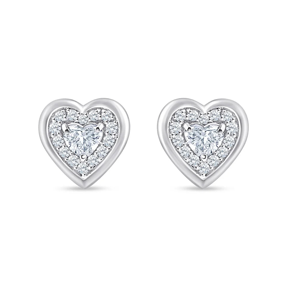 Heart Cut Halo Stud Earrings