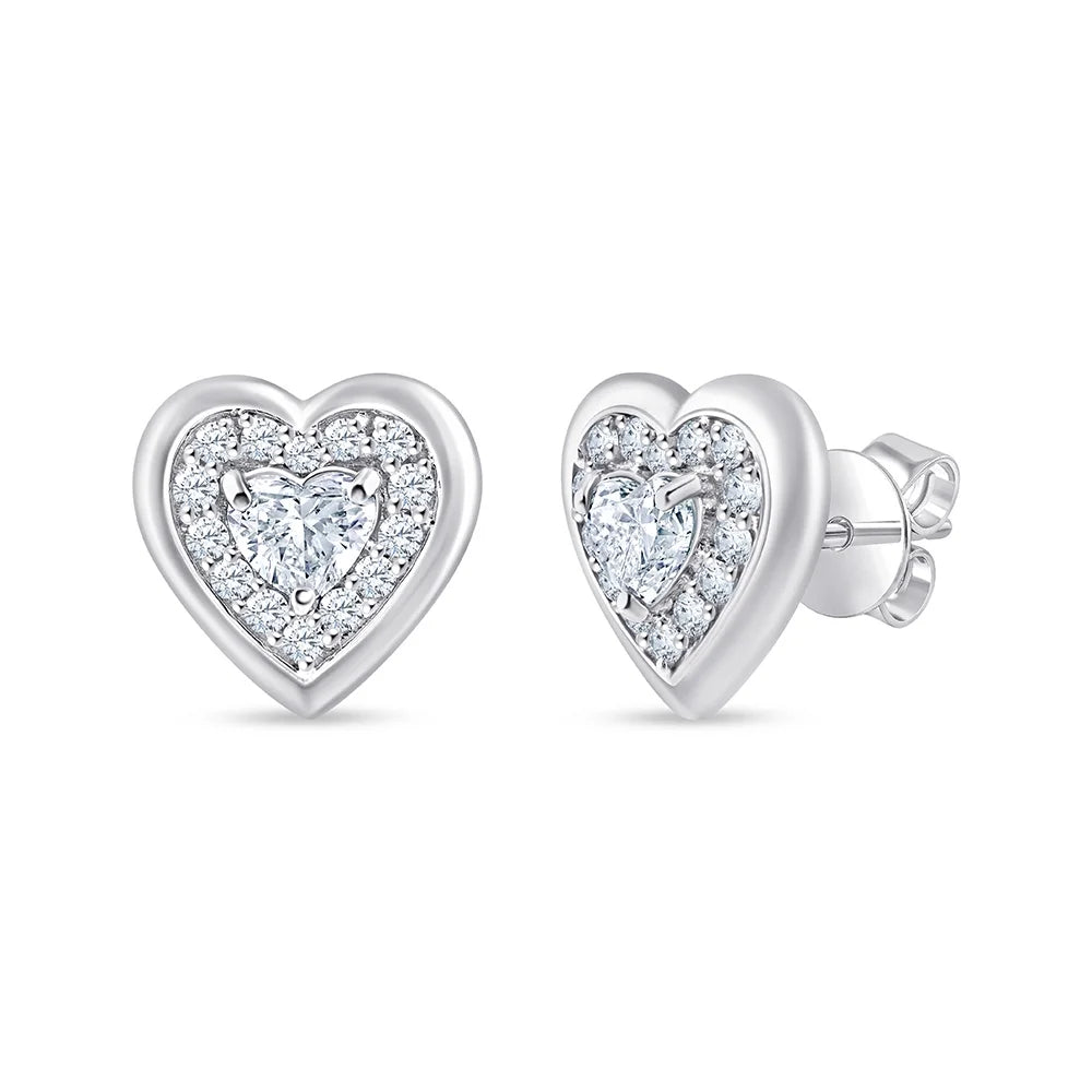 Heart Cut Halo Stud Earrings