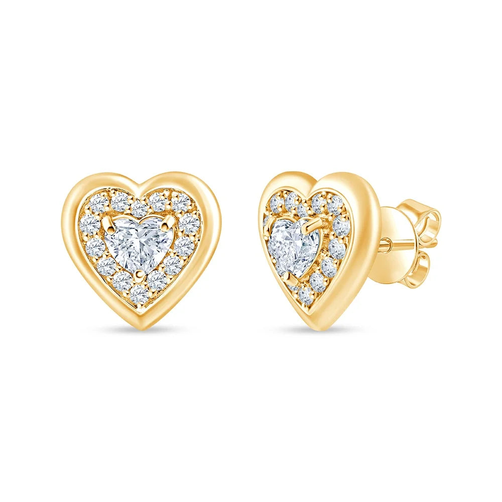 Heart Cut Halo Stud Earrings