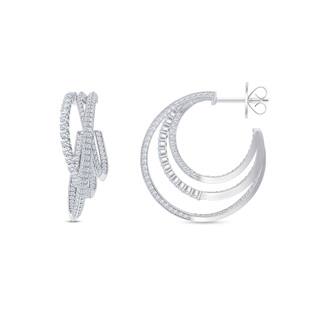 Brilliant Cut Triple Row Hoop Earrings