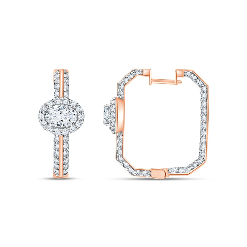 Oval Cut Halo Hoop Earrings