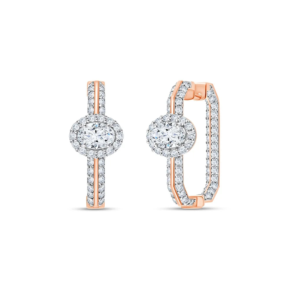 Oval Cut Halo Hoop Earrings