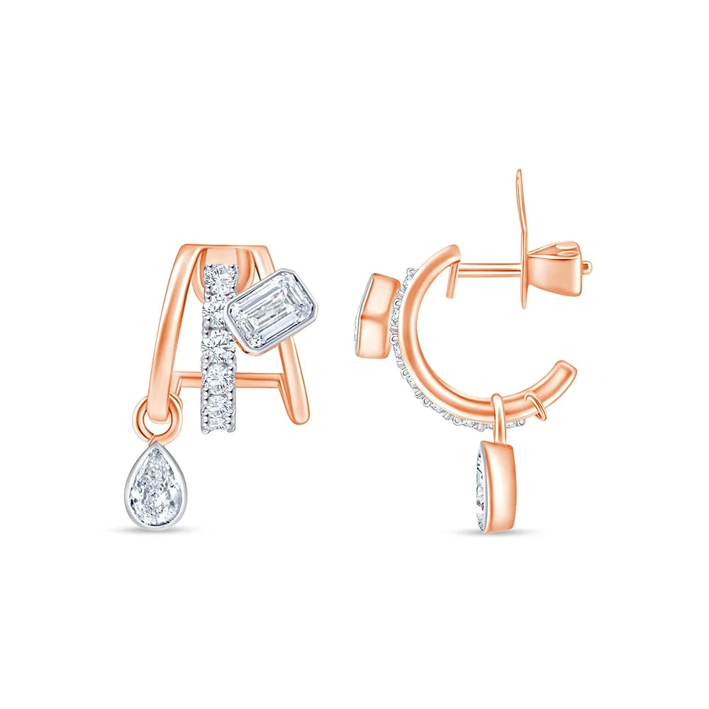 Mixed Cut Line Drop Stud Earrings