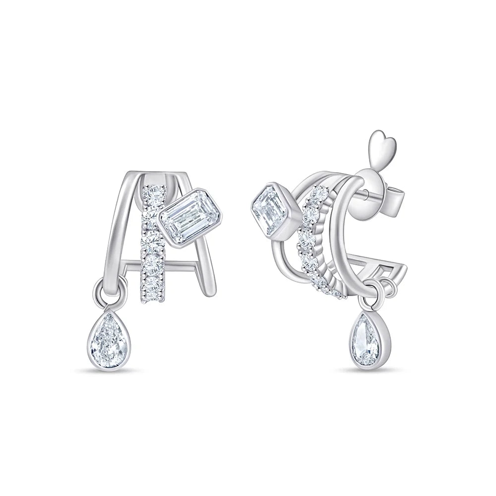 Mixed Cut Line Drop Stud Earrings