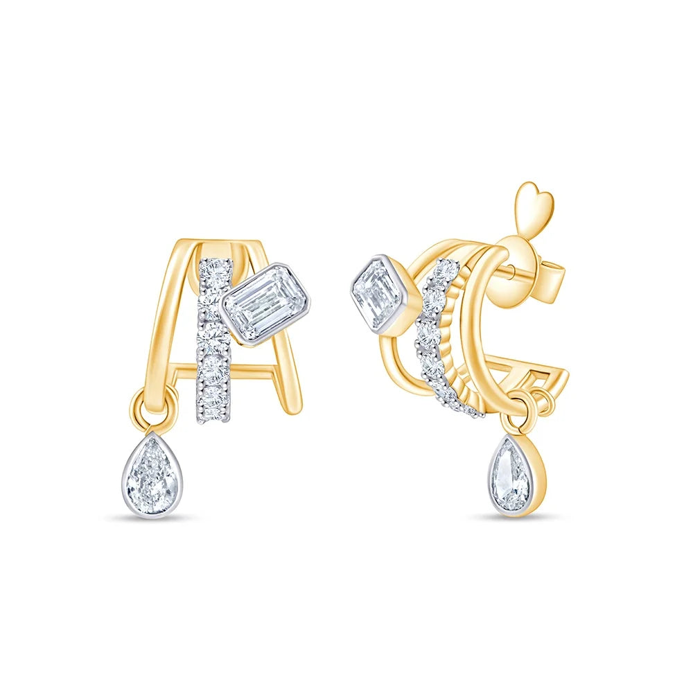 Mixed Cut Line Drop Stud Earrings