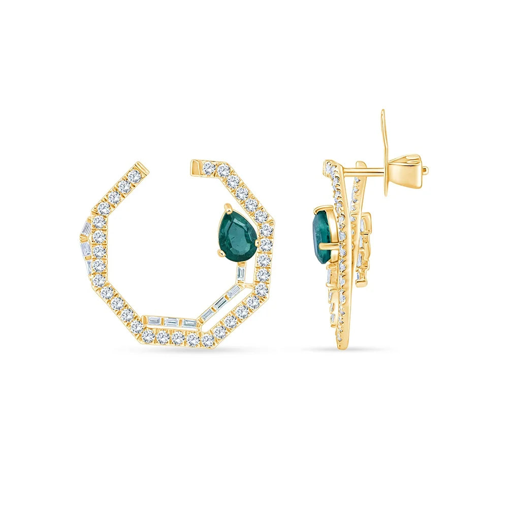 Emerald Pear  Brilliant Cut Open Circle Green Gemstone Stud Earrings