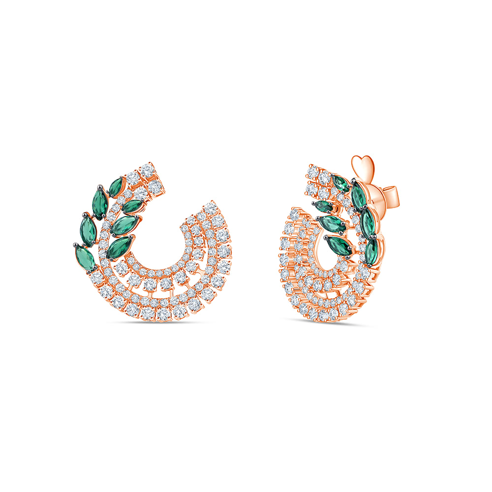 Marquise Green Gemstone Leaf Stud Earrings