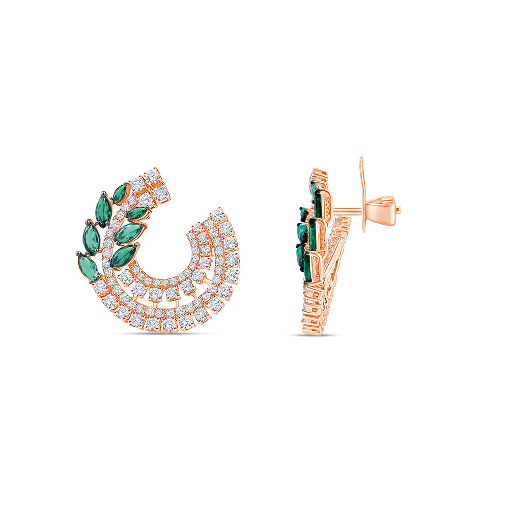Marquise Green Gemstone Leaf Stud Earrings