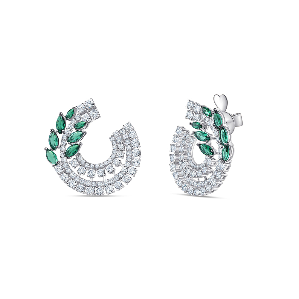 Marquise Green Gemstone Leaf Stud Earrings