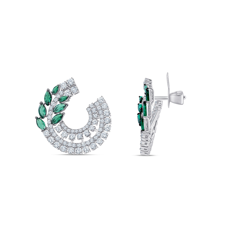 Marquise Green Gemstone Leaf Stud Earrings