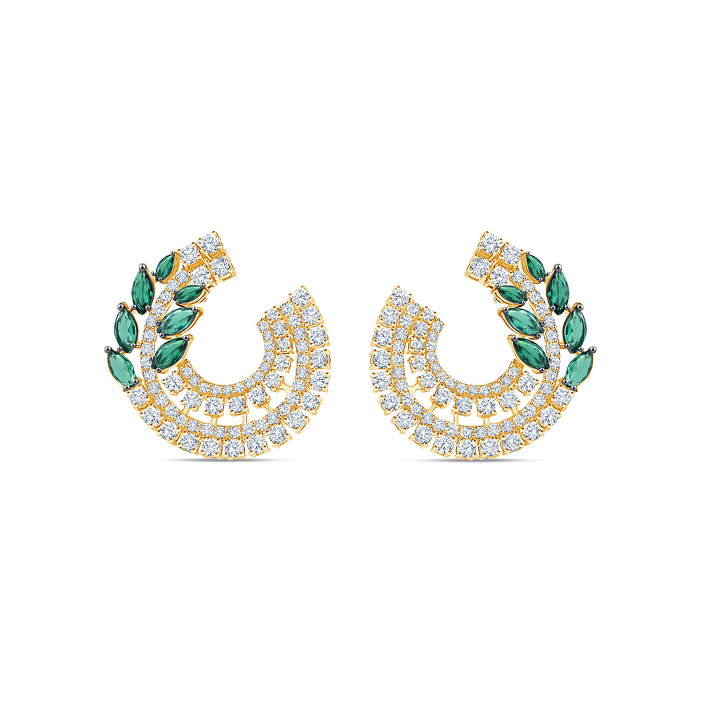 Marquise Green Gemstone Leaf Stud Earrings