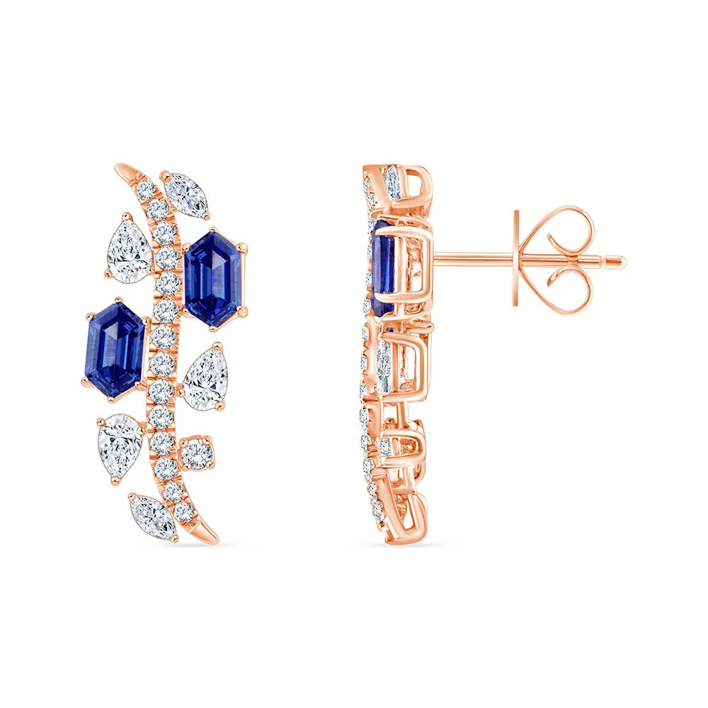  Mix Cut Diamonds  Hexagon Cut Semi Precious Stud Earrings
