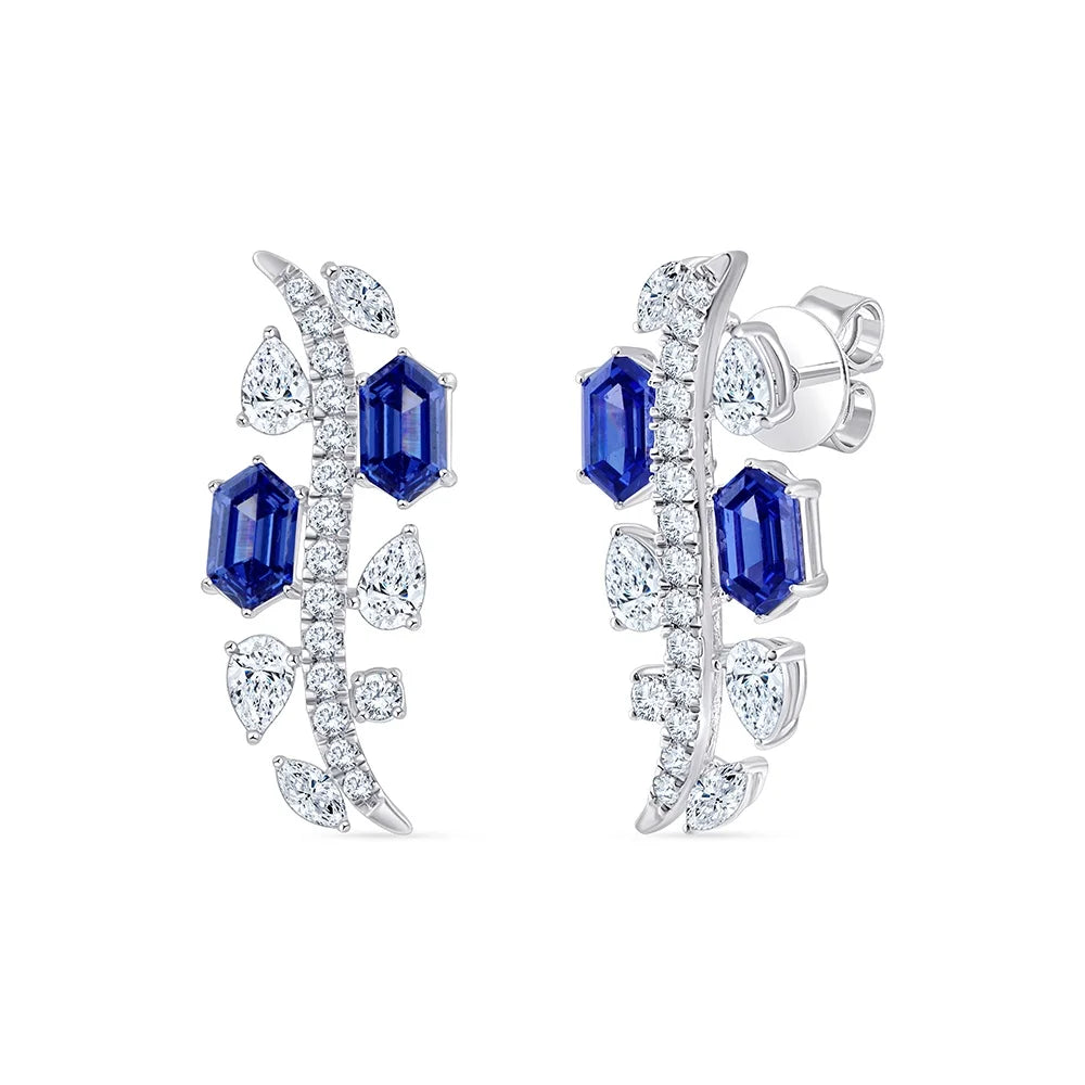  Mix Cut Diamonds  Hexagon Cut Semi Precious Stud Earrings