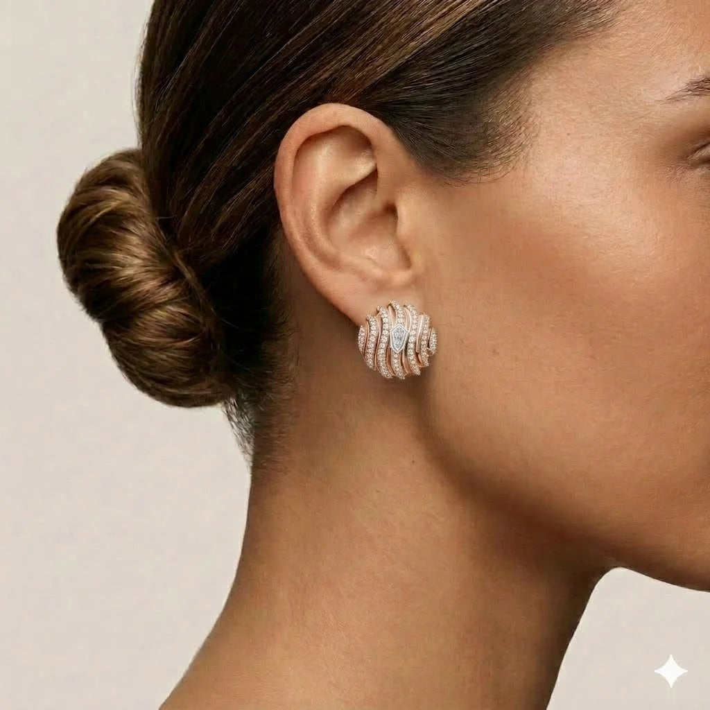 Brilliant  Shield Cut Layered Wave Stud Earrings