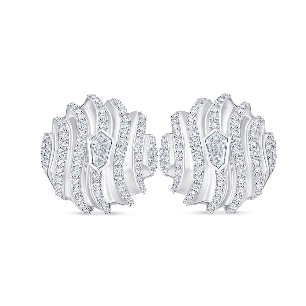 Brilliant  Shield Cut Layered Wave Stud Earrings