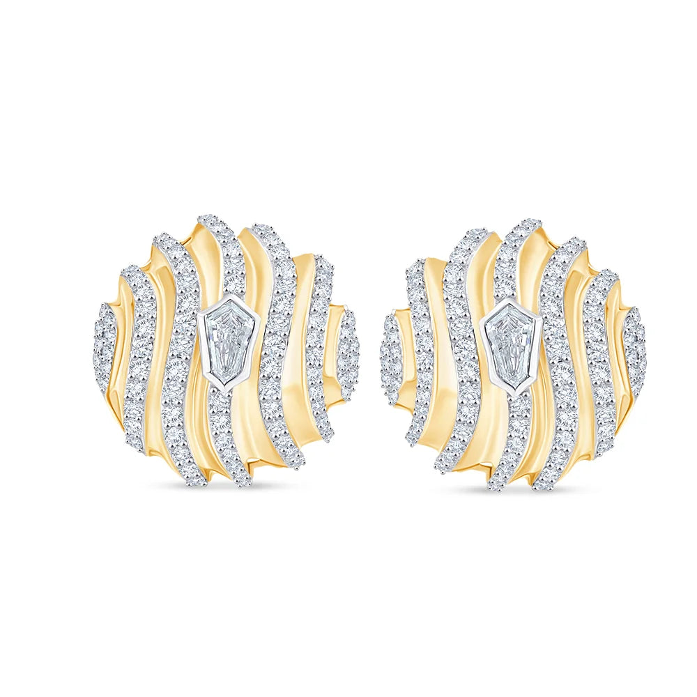 Brilliant  Shield Cut Layered Wave Stud Earrings