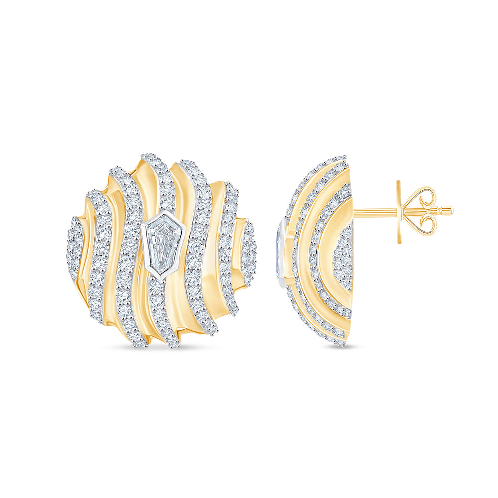 Brilliant  Shield Cut Layered Wave Stud Earrings