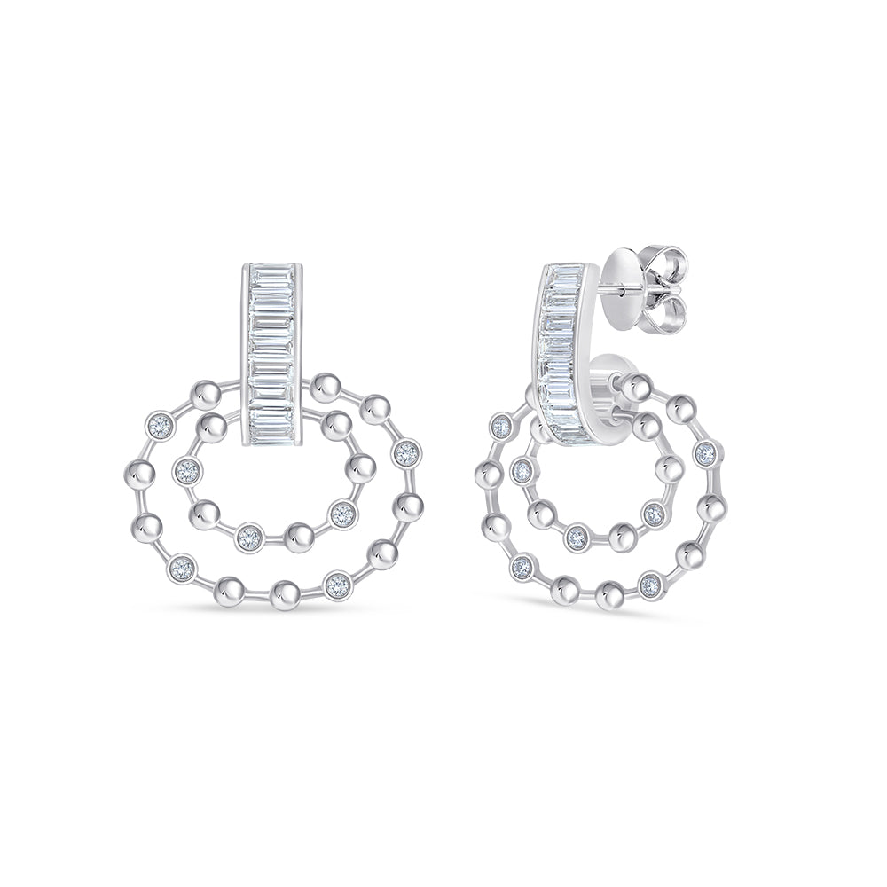 Baguette Bar Double Circle Stud Earrings