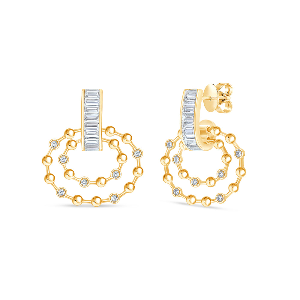 Baguette Bar Double Circle Stud Earrings