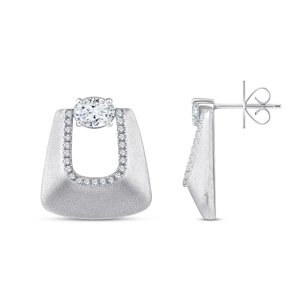 Oval Cut Brushed Trapezoid Stud Earrings
