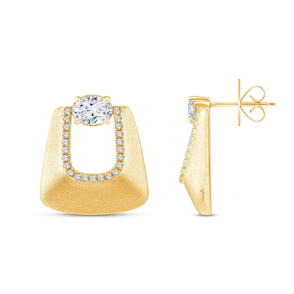 Oval Cut Brushed Trapezoid Stud Earrings