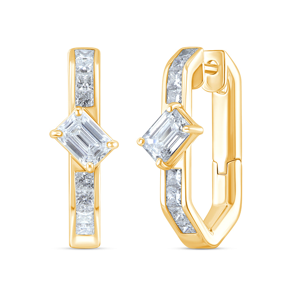Emerald  Princess Cut Hexa Hoop Earrings
