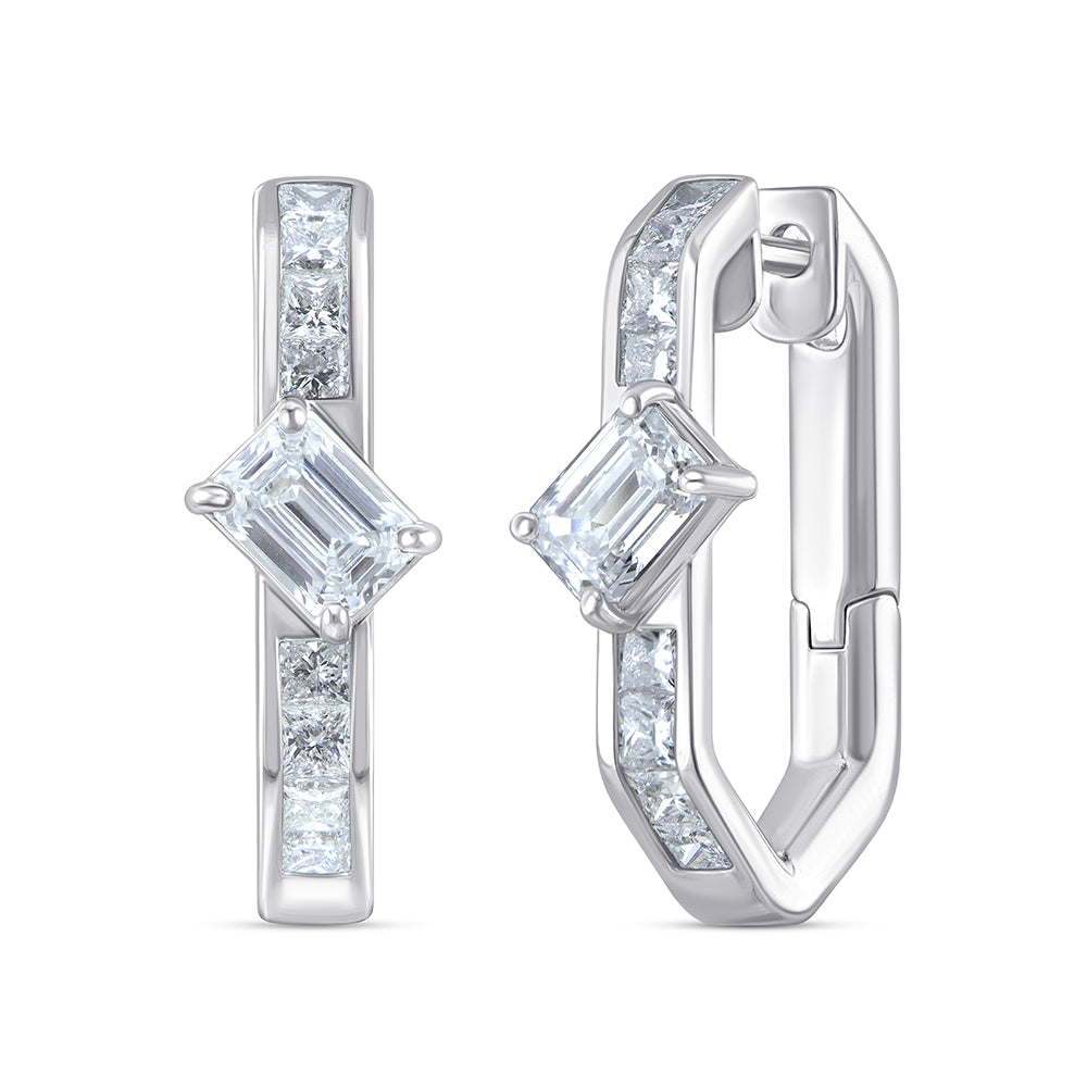 Emerald  Princess Cut Hexa Hoop Earrings