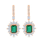 Emerald Cut Green Gemstone Halo Hoop Earrings