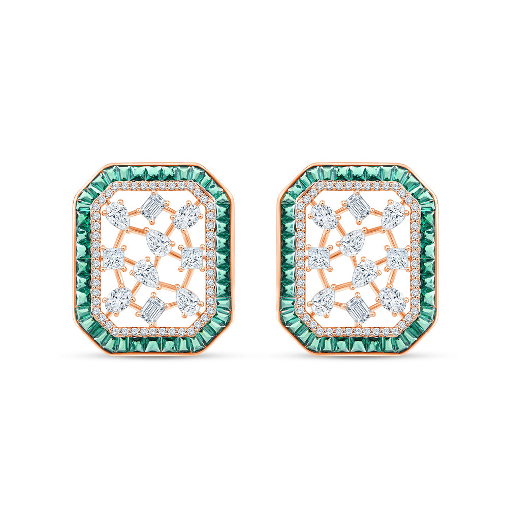 Mixed Cut Green Gemstone Halo Stud Earrings