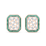 Mixed Cut Green Gemstone Halo Stud Earrings