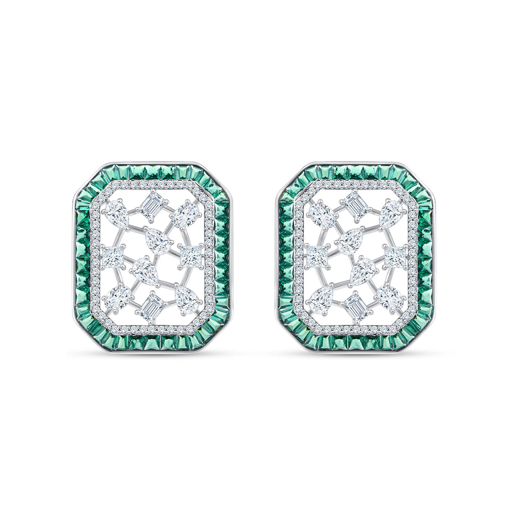 Mixed Cut Green Gemstone Halo Stud Earrings