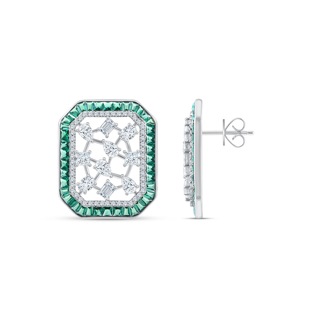 Mixed Cut Green Gemstone Halo Stud Earrings