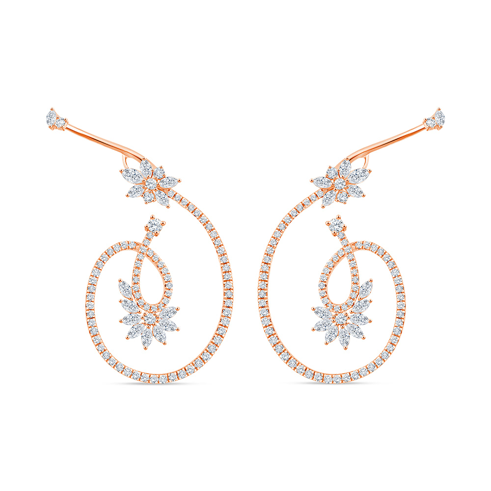 Marquise  Brilliant Cut Floral Ear Crawlers